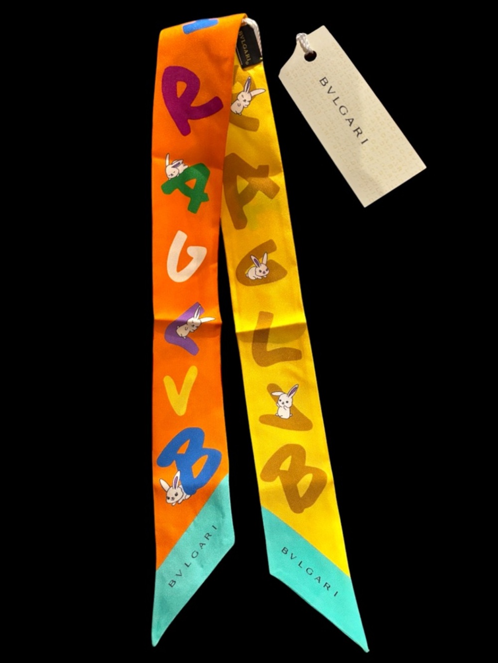 NWT BVLGARI Shelly (Twilly) - bright orange and yellow with bunnies